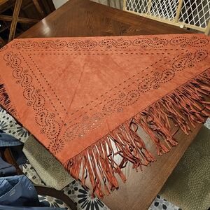 Cowgirl Rust Fringe Shawl with Cutout Design